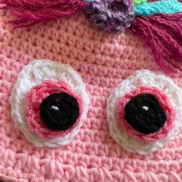 Fun Poppy Troll Handmade Medium Winter Knit Pink Hat u - Picture 3 of 5